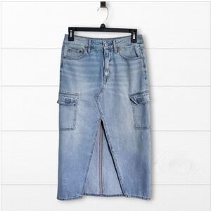 American Eagle Outfitters High-Rise Denim Midi Cargo Skirt, Size 0